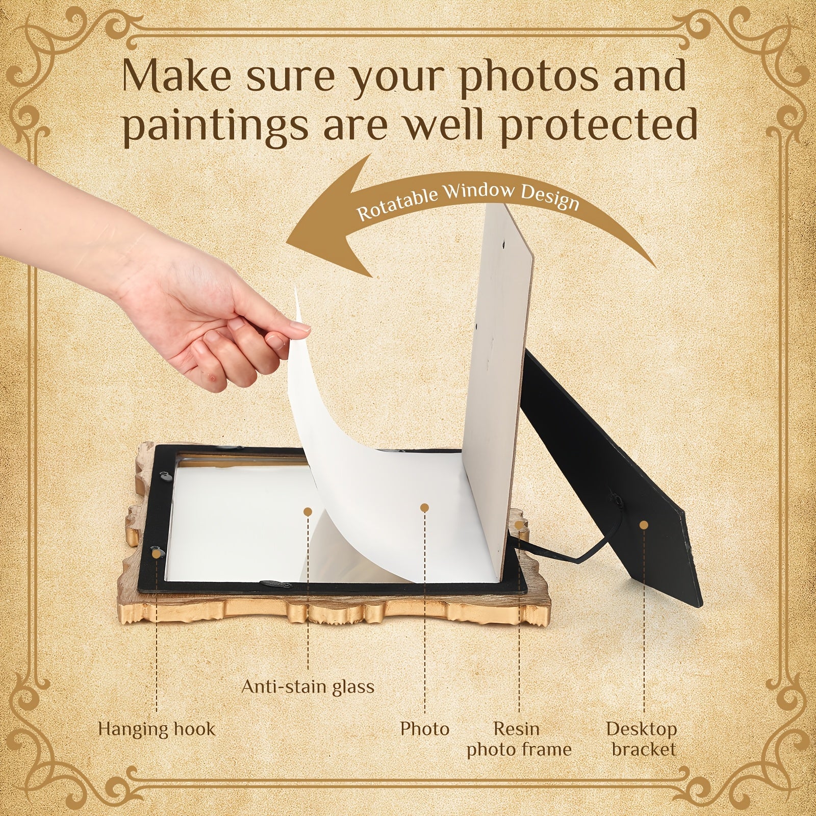 Set of 2 vintage-Style Photo Frames in Golden, Made of Ornate Resin with Acrylic Fronts, Suitable for Wall Mounting Or Tabletop Display, Ideal for Home Decoration (8 X 10 Inches, Vintage Design)