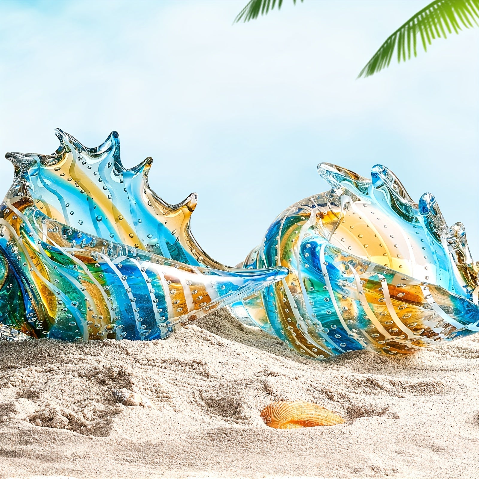 Hand Blown Glass Conch Figurines Ornament, Sea Animal Ornament for Home Decor, Sea Animals Collection for Birthday Gift, Glass Seashell