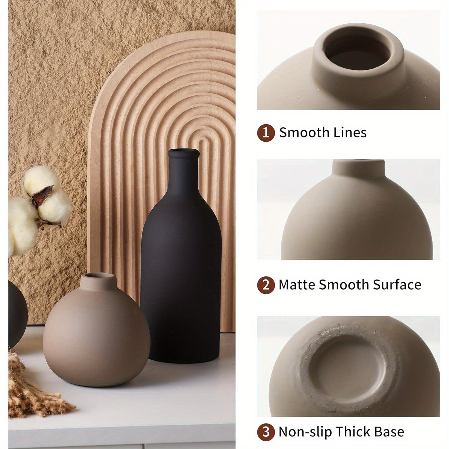 Set of 3 Ceramic Vases, Rustic Farmhouse Style Home Decor, Ideal for Bouquets of Pampas Grass And Dried Or Fresh Flowers, Suitable for Living Room, Kitchen, Bedroom, Bathroom, And Entryway Mantel - Multicolored