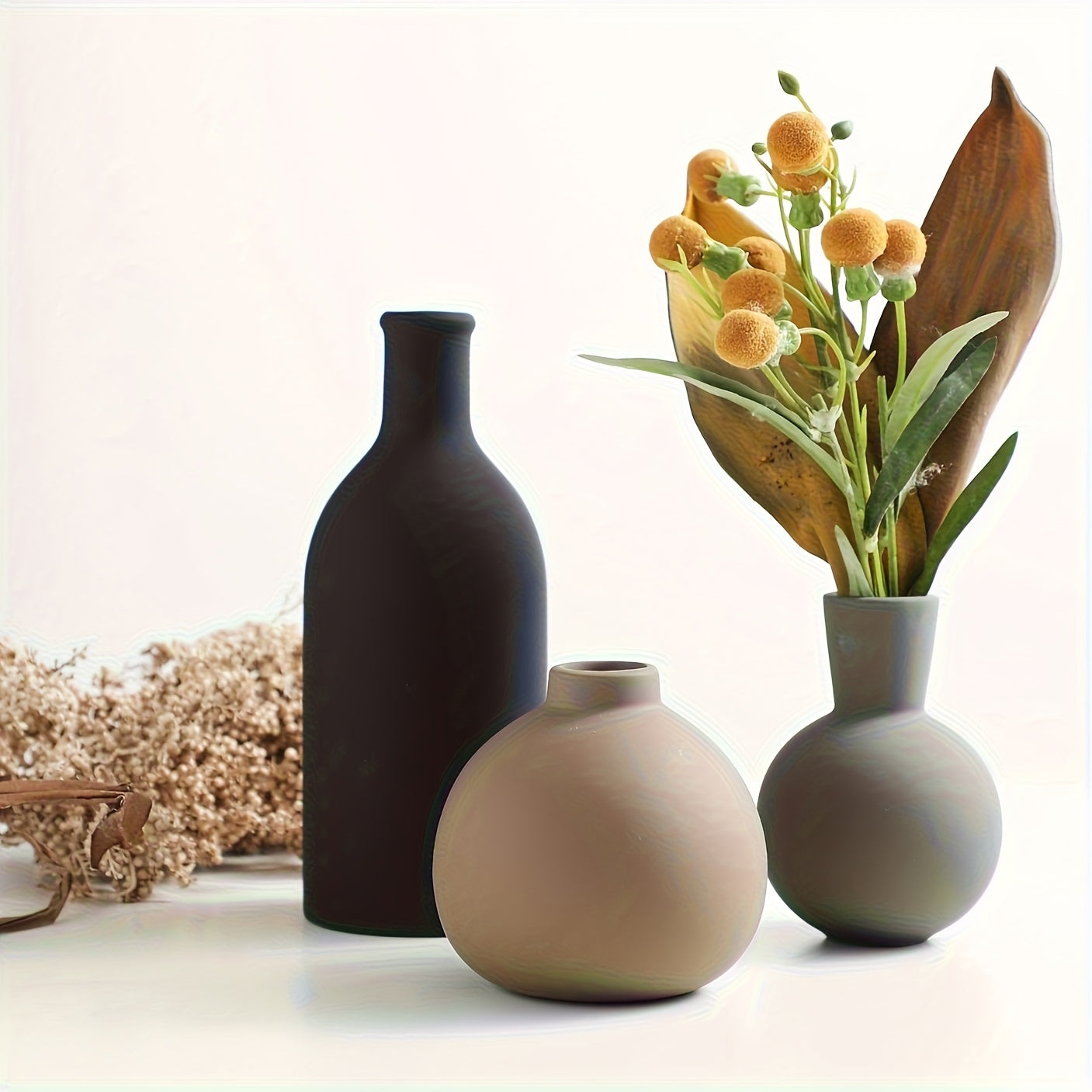 A set of three Morandi ceramic vases, TV cabinet entrance decoration, new Chinese style vases for living room, study, bedroom, office floral home decoration, gift for elders and friends on Mother' s Day and other holidays