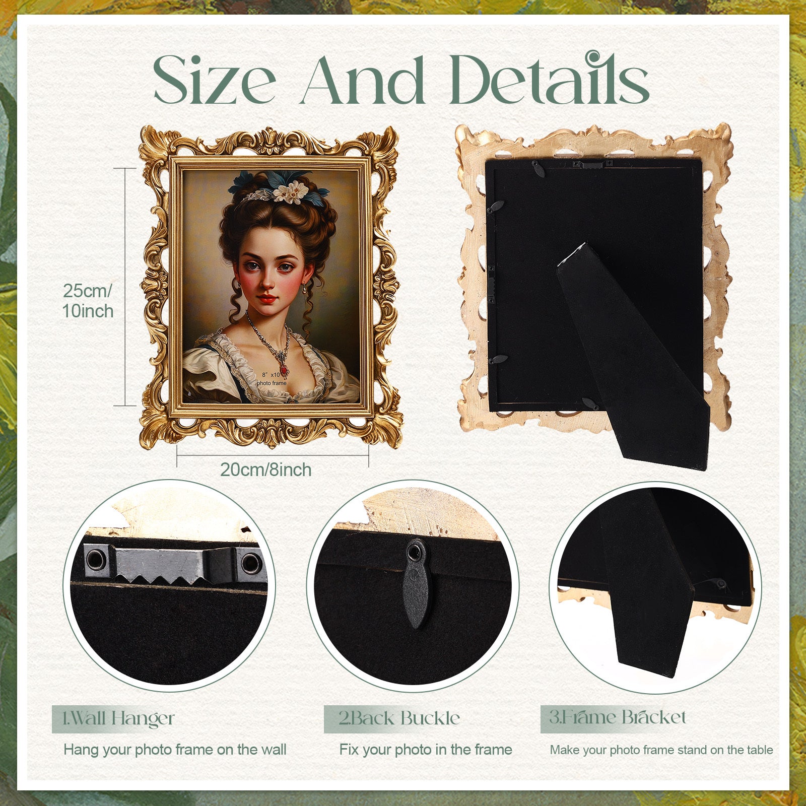 2pcs 8 x 10 Inches Victorian Golden Frame | Baroque Ornate Rectangle Vintage Photo Picture Frame with Backboard Glass Front for Desktop Display Wall Hanging Wedding Bridal Shower (Stylish)