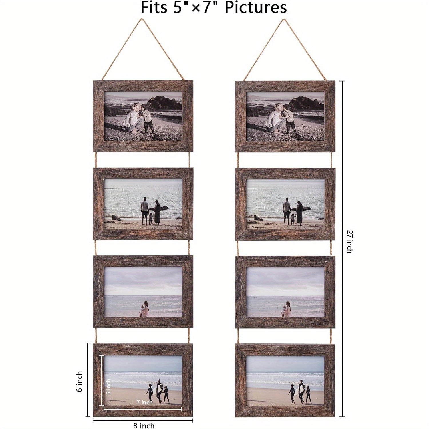2 Pack Vintage Hanging Picture Frames with Real Glass Panels - Foldable Wall Photo Display Frame Suitable for 4 Photos, Vertical Rectangular Wall-Mounted Picture Frame for Decor, Easy Installation & Space-Saving Photo Showcase