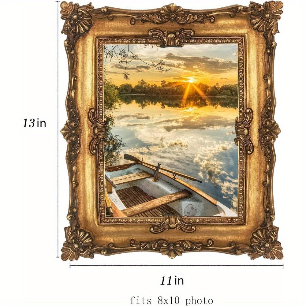 8×10 Vintage Picture Frame, Ornate Bronze Photo Frames with Mat Antique Golden Picture Frames with Glass Front for Tabletop Wall Hanging (8×10 inch, Bronze Gold)