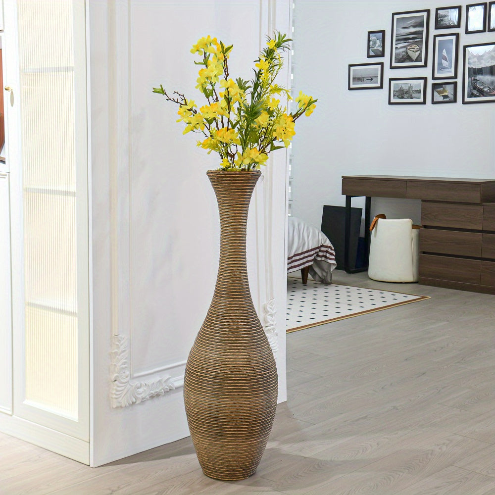 39-inch Tall Artificial Rattan Floor Vase in Elegant Beige - Statement Piece for Living Room Decor, Entryway, or Hallway - Versatile Home Accent for Dried or Floral Arrangements