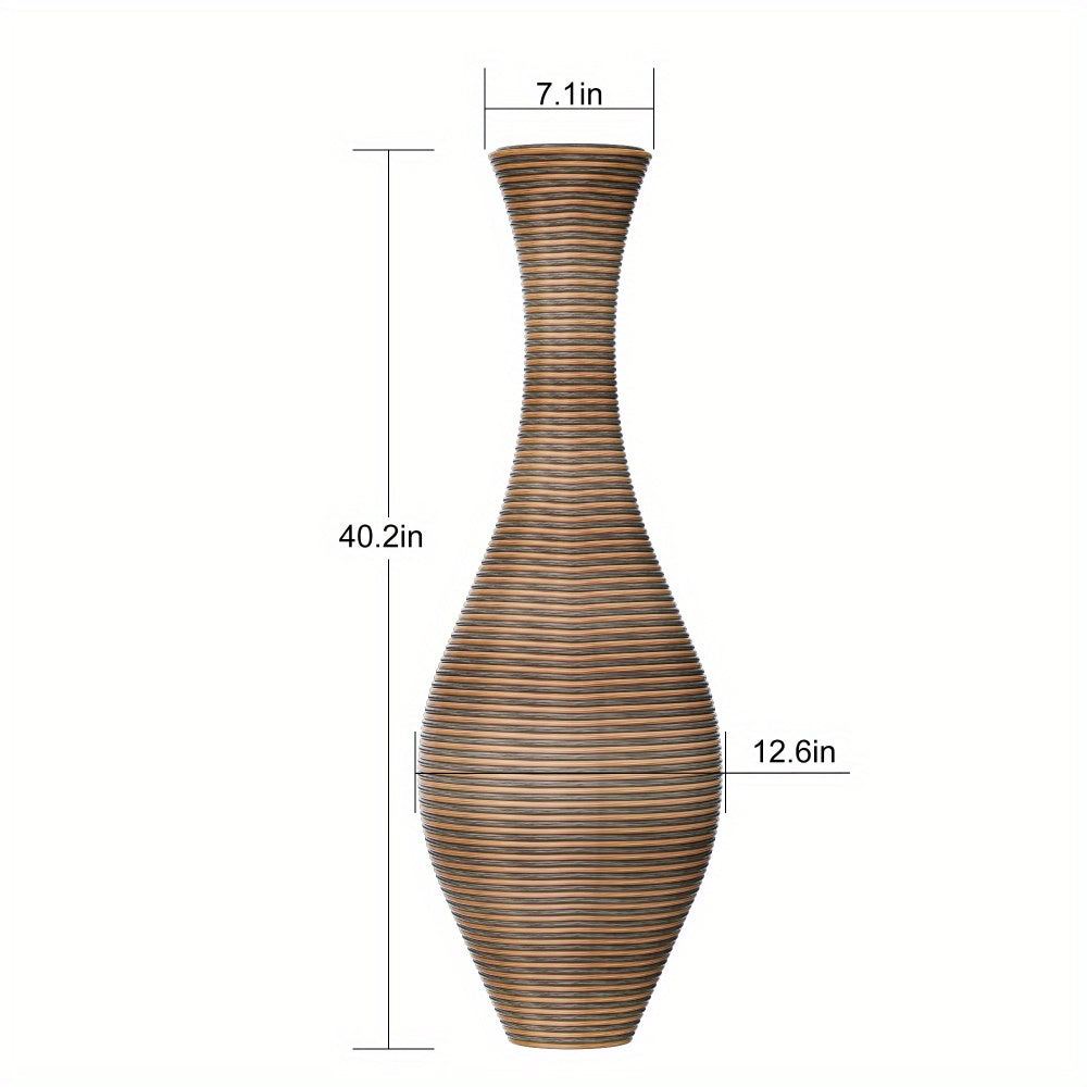 39-inch Tall Artificial Rattan Floor Vase in Elegant Beige - Statement Piece for Living Room Decor, Entryway, or Hallway - Versatile Home Accent for Dried or Floral Arrangements