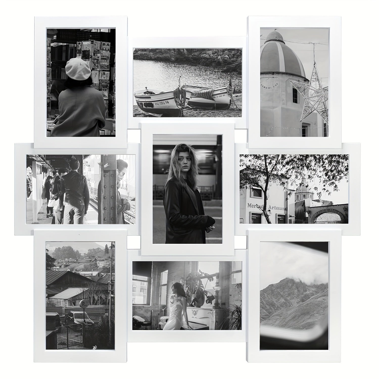 4x6 Photo Collage Frame, 18 x 18 Inch 9 Opening Collage Picture Frames - Displays Four 4x6 and Five 6x4 Inch Photos, Durable Frame Construction with Real Glass, Family Photo Frames Decor - Ideal Gift for Merry Christmas, Wall Hanging or Tabletop