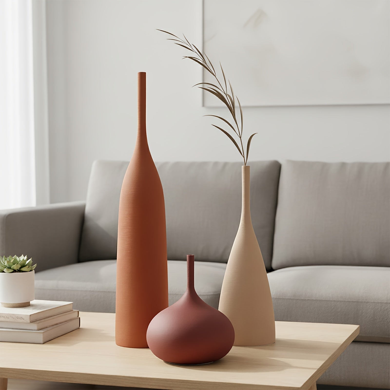 Set of 3 Ceramic Vases | Modern Boho Style Matte Minimalist Bud Vases for Centerpiece Decor, Ideal for Home Decor, Living Room, Bookshelf, and Entryway Table (Multicolor-1)