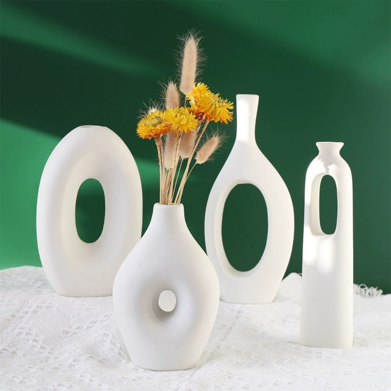 12pcs White Ceramic Vases, Bohemian Style Vases, Suitable for Banquets, Parties, Festivals, Weddings, Homes, Restaurants, Table Decorations, Aesthetic Rooms, Four Seasons Decorations, Christmas And Other Holiday Gifts