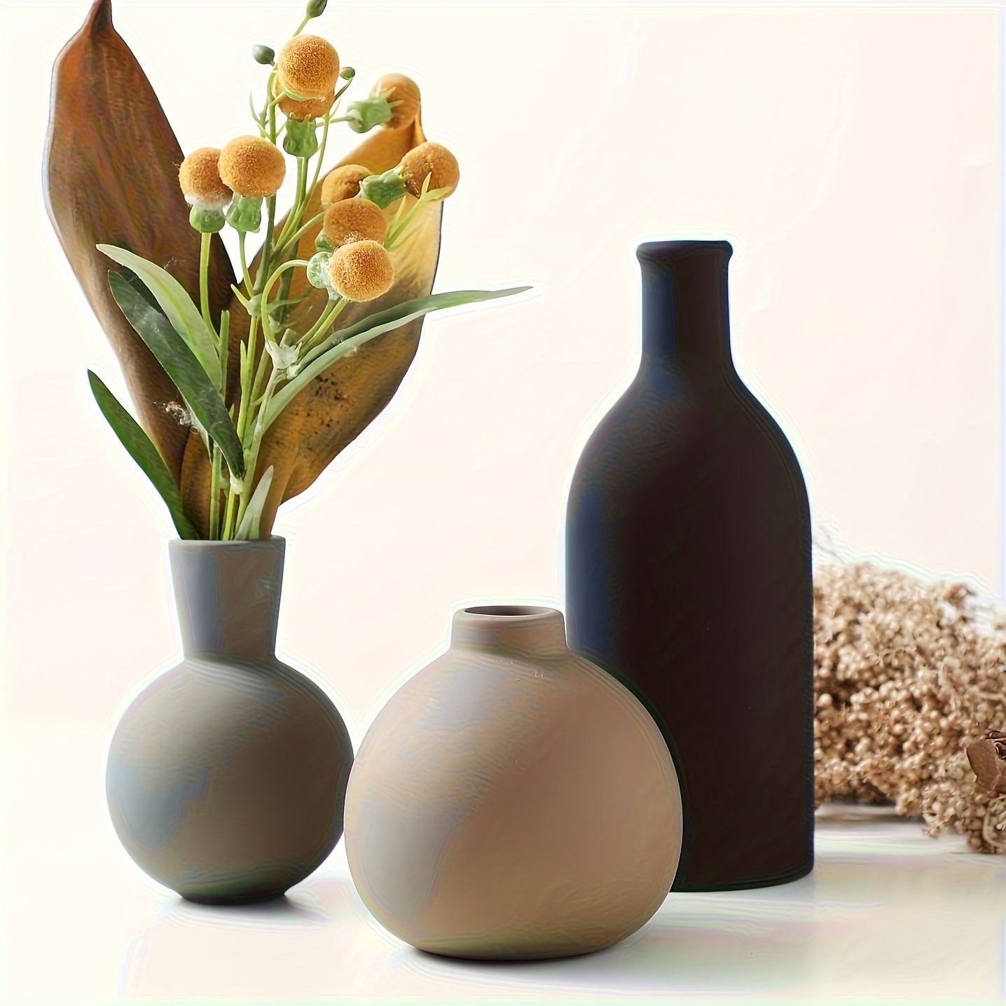 A set of three Morandi ceramic vases, TV cabinet entrance decoration, new Chinese style vases for living room, study, bedroom, office floral home decoration, gift for elders and friends on Mother' s Day and other holidays