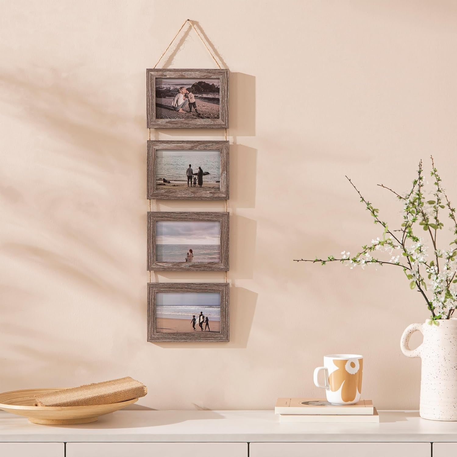 2 Pack Vintage Hanging Picture Frames with Real Glass Panels - Foldable Wall Photo Display Frame Suitable for 4 Photos, Vertical Rectangular Wall-Mounted Picture Frame for Decor, Easy Installation & Space-Saving Photo Showcase