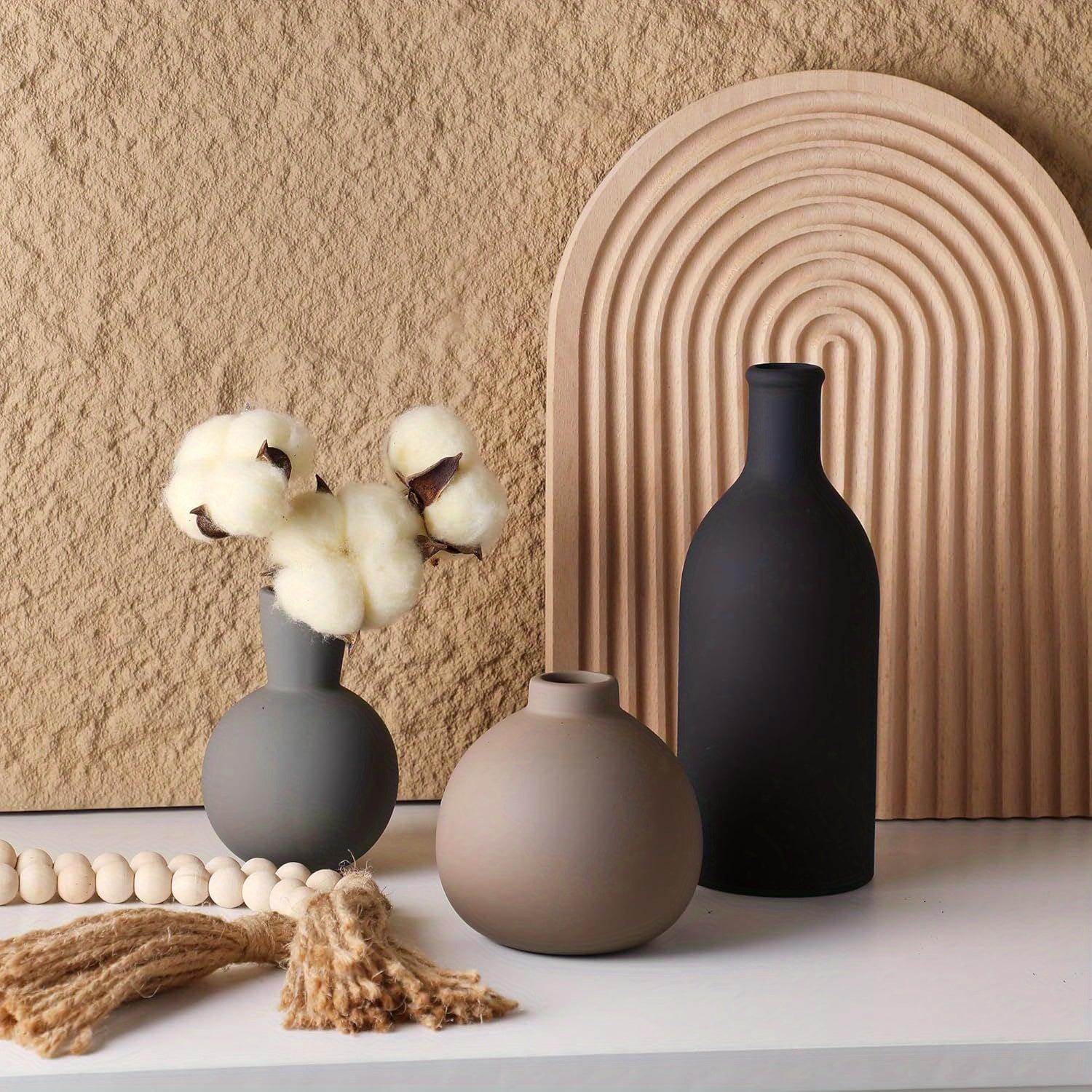 Set of 3 Ceramic Vases, Rustic Farmhouse Style Home Decor, Ideal for Bouquets of Pampas Grass And Dried Or Fresh Flowers, Suitable for Living Room, Kitchen, Bedroom, Bathroom, And Entryway Mantel - Multicolored