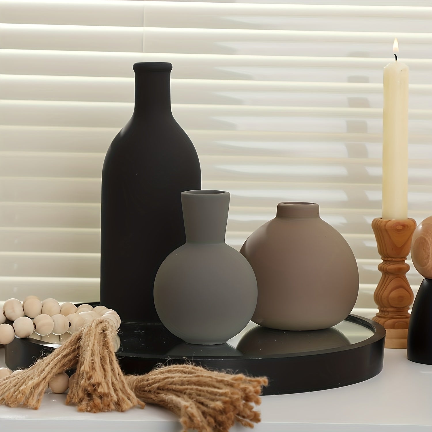 A set of three Morandi ceramic vases, TV cabinet entrance decoration, new Chinese style vases for living room, study, bedroom, office floral home decoration, gift for elders and friends on Mother' s Day and other holidays