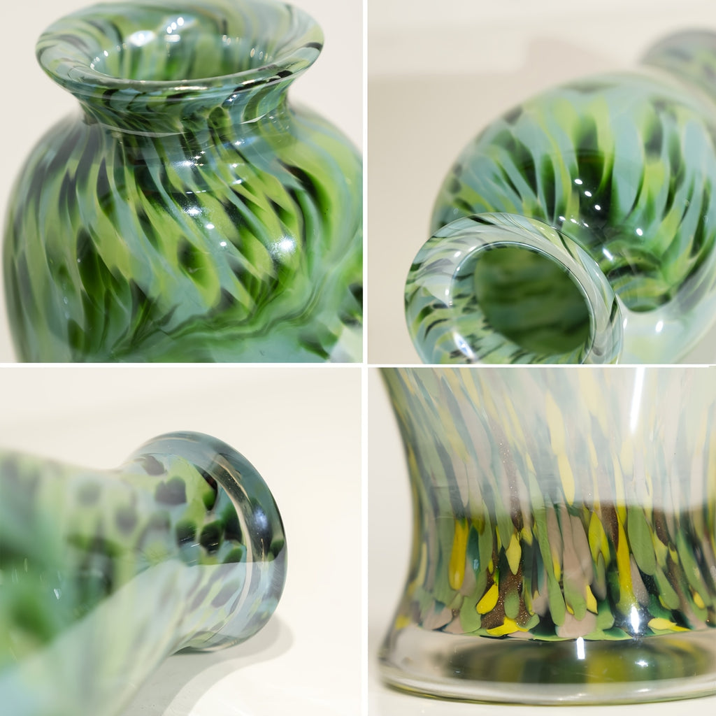 1pc Green Glass Vase - Handmade Blown Glass Art Home Decoration. Beautiful Spring Flower Arrangement Container, Wide Mouth Vase Is Suitable for Central Table Decoration, Living Room Or Wedding Decoration, And Is A Unique Gift for Mothers And Sisters