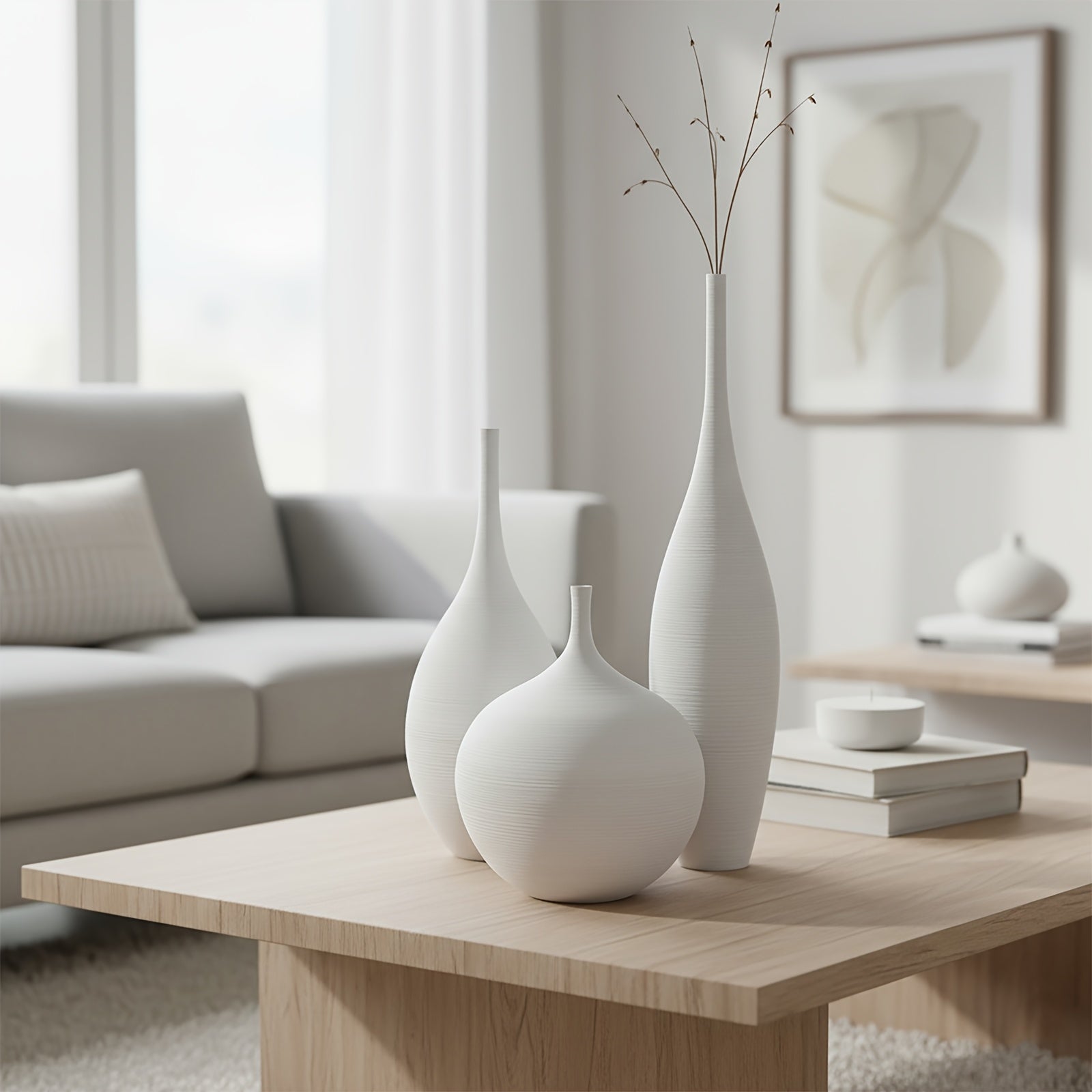 Set of 3 White Ceramic Vases | Modern Boho Style Matte Minimalist Bud Vases for Centerpiece Decor, Ideal for Living Room, Bookshelf, and Entryway Table Decor