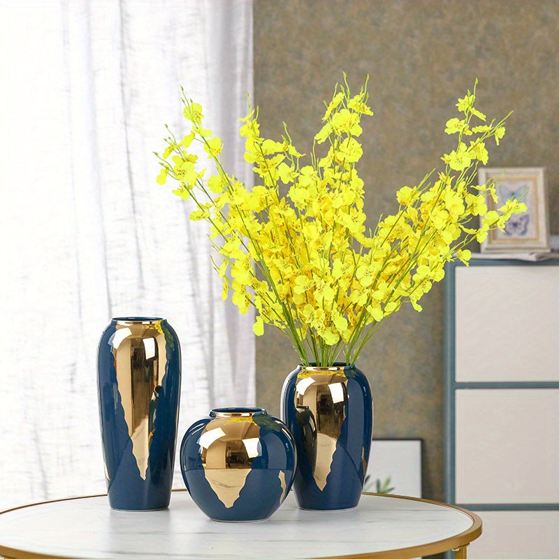 Home Decoration Electroplated Golden Light Luxury Ceramic Vase Ornaments, Modern Simple Vases for Living Room, Bedroom And Study Decoration.
