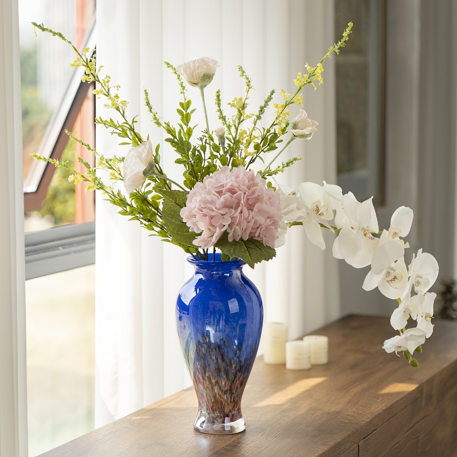 1pc Green Glass Vase - Handmade Blown Glass Art Home Decoration. Beautiful Spring Flower Arrangement Container, Wide Mouth Vase Is Suitable for Central Table Decoration, Living Room Or Wedding Decoration, And Is A Unique Gift for Mothers And Sisters