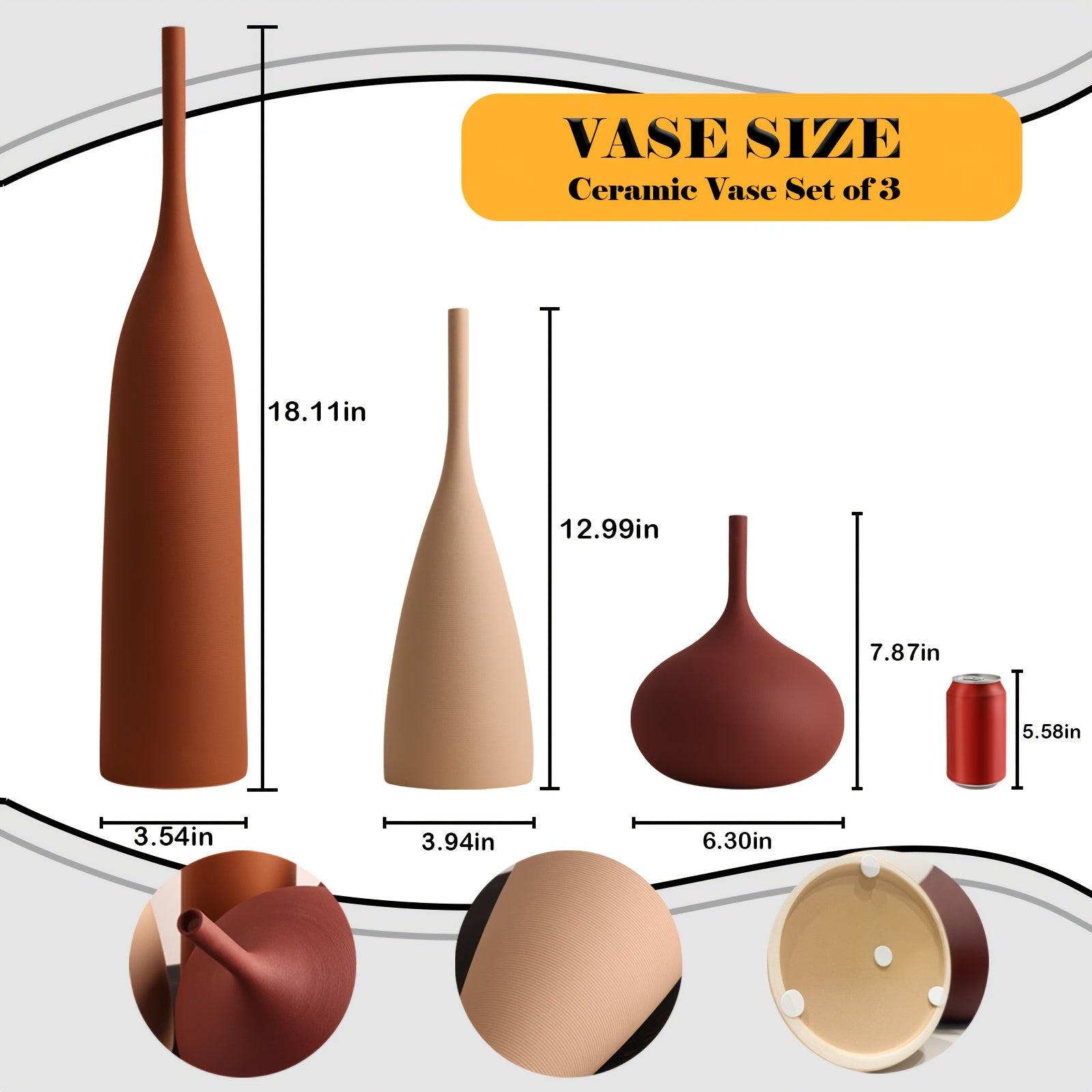 Set of 3 Ceramic Vases | Modern Boho Style Matte Minimalist Bud Vases for Centerpiece Decor, Ideal for Home Decor, Living Room, Bookshelf, and Entryway Table (Multicolor-1)