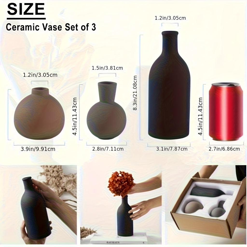 A set of three Morandi ceramic vases, TV cabinet entrance decoration, new Chinese style vases for living room, study, bedroom, office floral home decoration, gift for elders and friends on Mother' s Day and other holidays