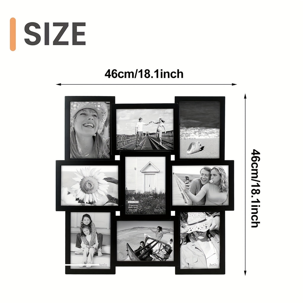 4x6 Photo Collage Frame, 18 x 18 Inch 9 Opening Collage Picture Frames - Displays Four 4x6 and Five 6x4 Inch Photos, Durable Frame Construction with Real Glass, Family Photo Frames Decor - Ideal Gift for Merry Christmas, Wall Hanging or Tabletop