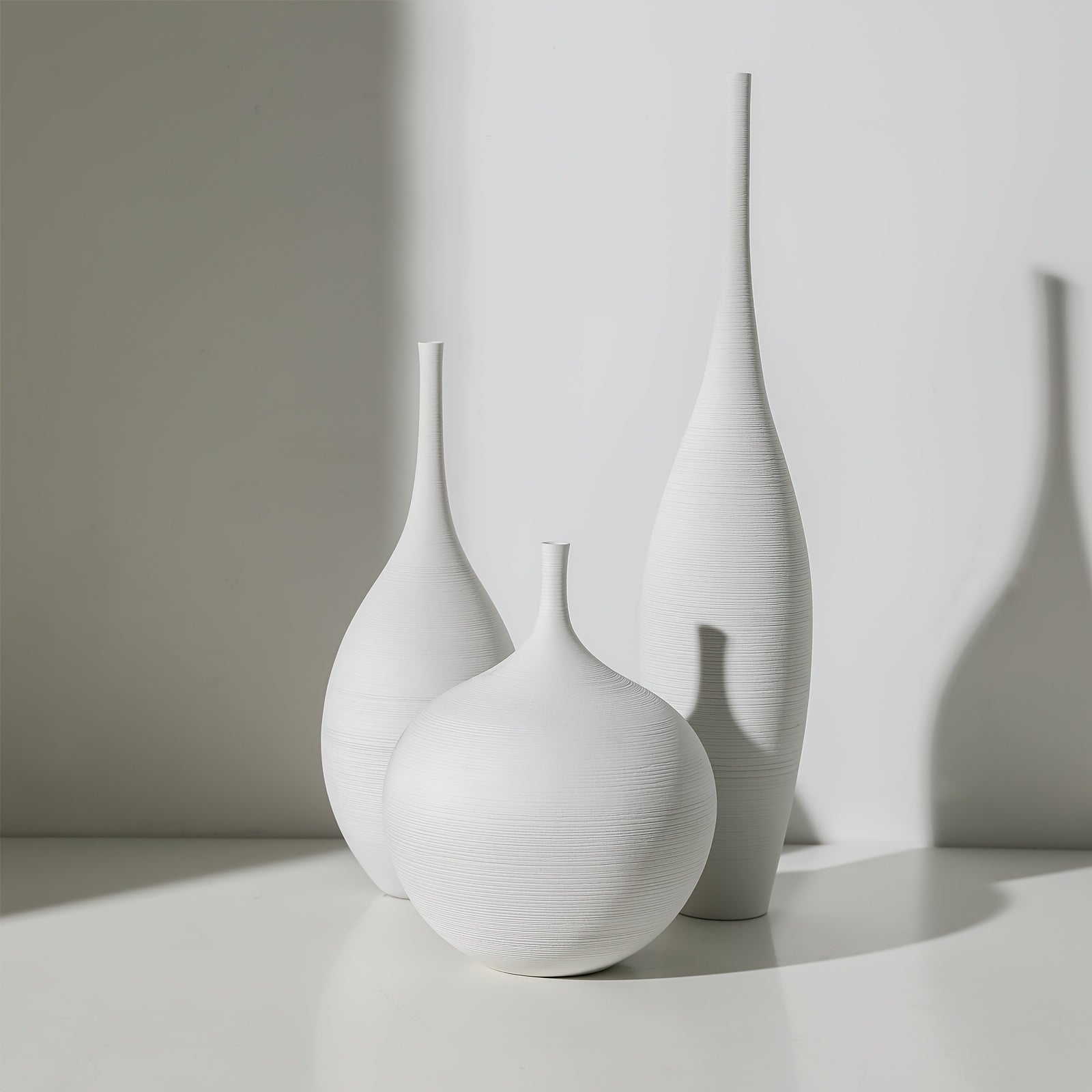 Set of 3 White Ceramic Vases | Modern Boho Style Matte Minimalist Bud Vases for Centerpiece Decor, Ideal for Living Room, Bookshelf, and Entryway Table Decor