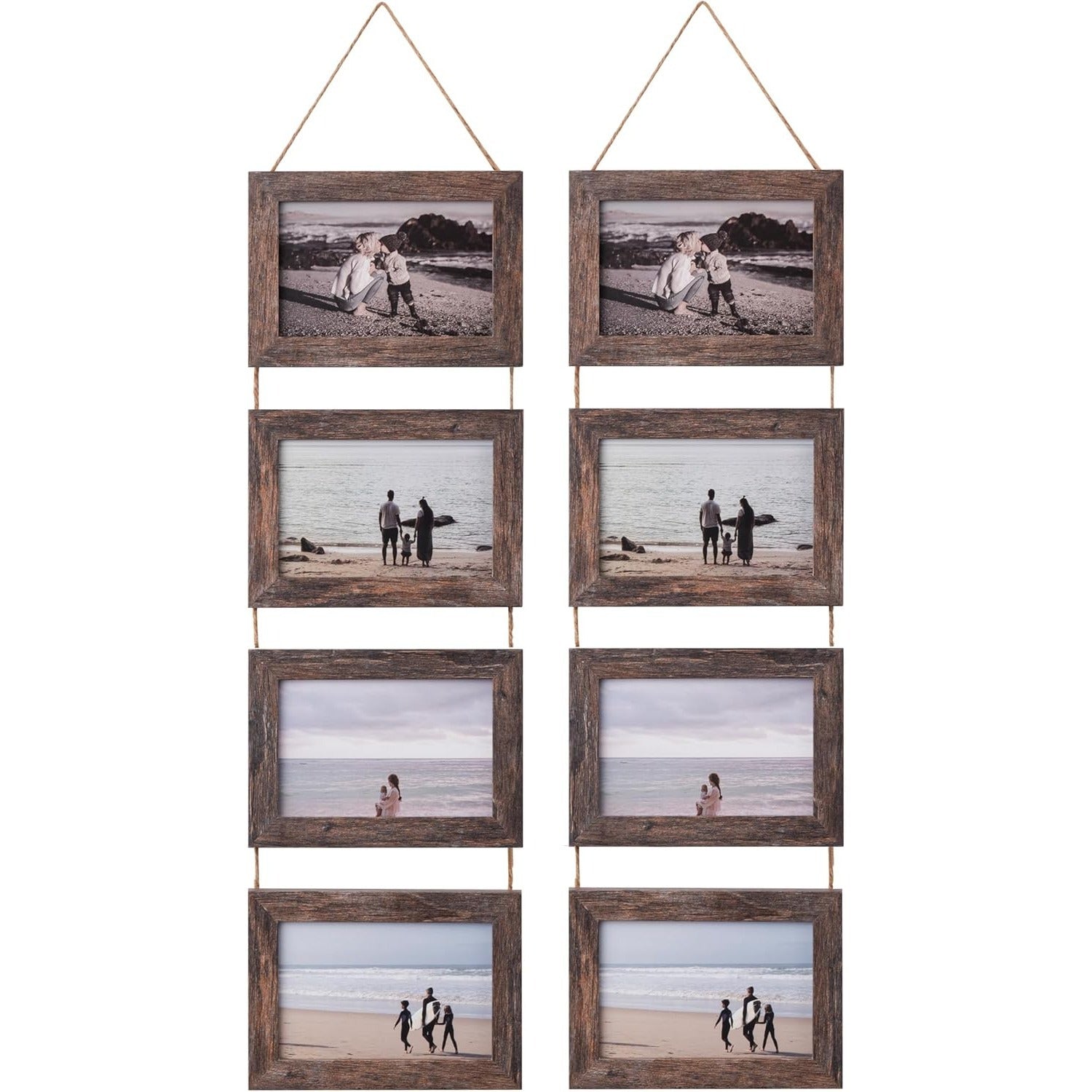 2 Pack Vintage Hanging Picture Frames with Real Glass Panels - Foldable Wall Photo Display Frame Suitable for 4 Photos, Vertical Rectangular Wall-Mounted Picture Frame for Decor, Easy Installation & Space-Saving Photo Showcase