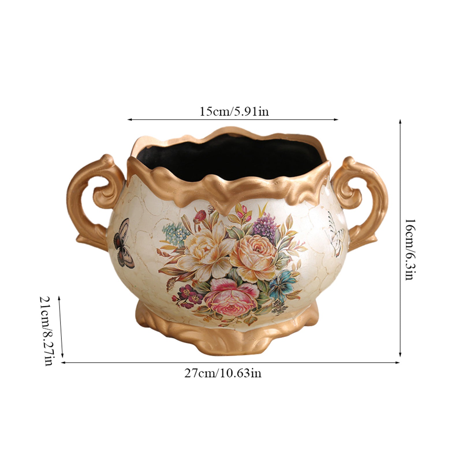 Hand Painted Pattern Vase with Handle American Style Double Ear Vase Handcrafted Glazed Vase for Home Living Room Dining Room Office Bookshelf