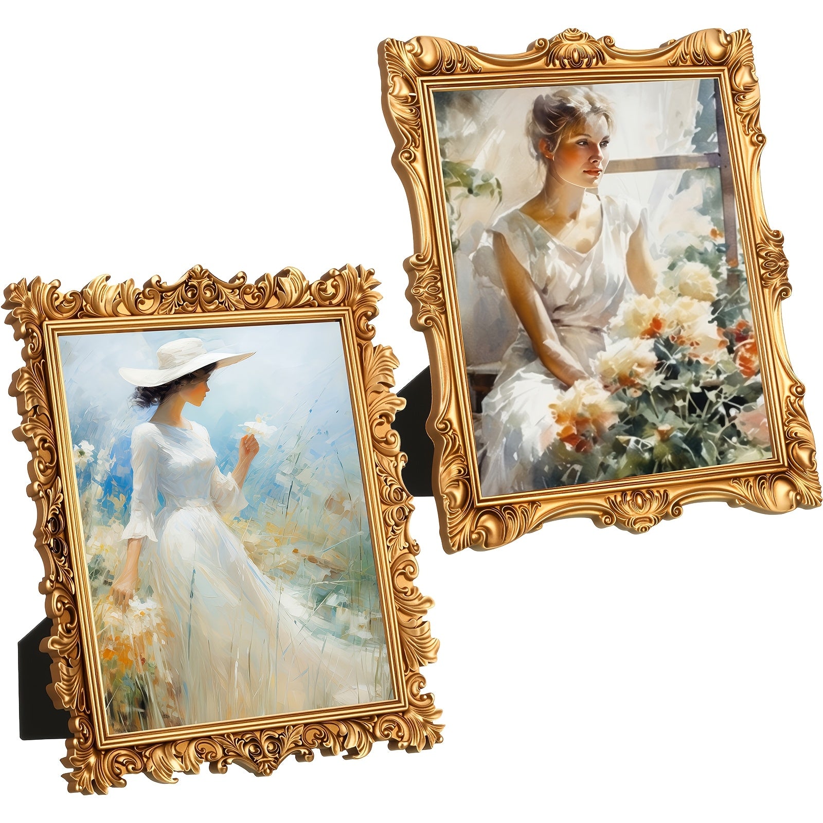 Set of 2 vintage-Style Photo Frames in Golden, Made of Ornate Resin with Acrylic Fronts, Suitable for Wall Mounting Or Tabletop Display, Ideal for Home Decoration (8 X 10 Inches, Vintage Design)