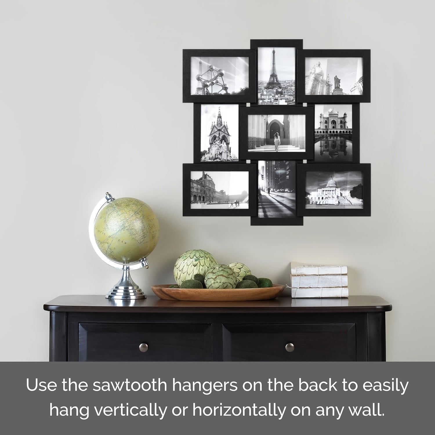 4x6 Photo Collage Frame, 18 x 18 Inch 9 Opening Collage Picture Frames - Displays Four 4x6 and Five 6x4 Inch Photos, Durable Frame Construction with Real Glass, Family Photo Frames Decor - Ideal Gift for Merry Christmas, Wall Hanging or Tabletop