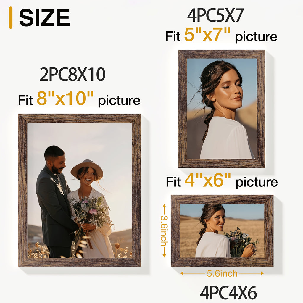 Set of 10 Picture Frames with Shatter-Resistant Glass - Gallery Wall Frame Set with Two 8X10, Four 5X7 And Four 4X6 Frames - Signature Collection