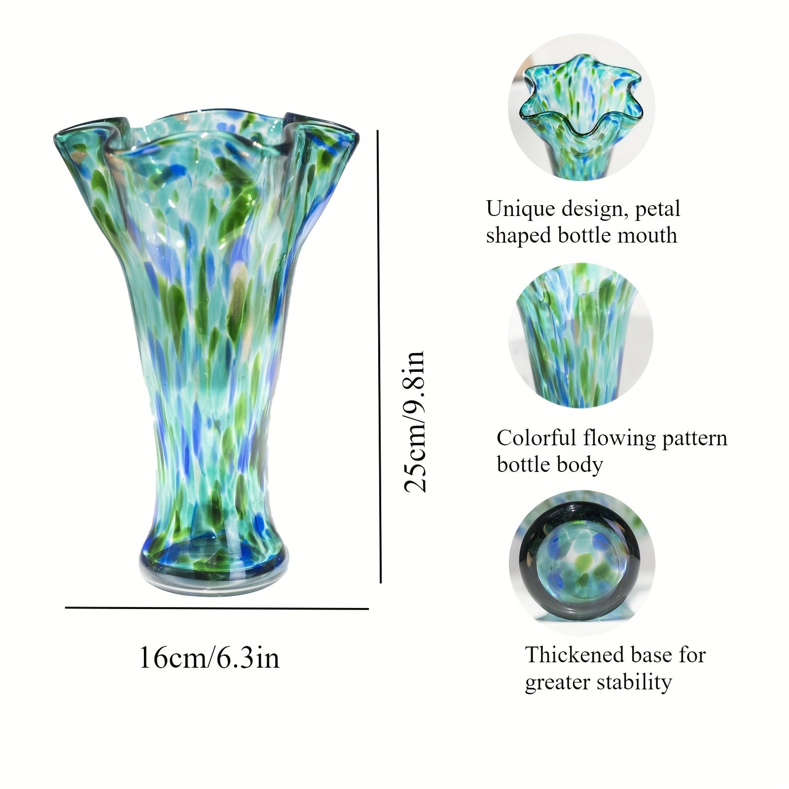 1pc Teal Glass Vase, Hand Blown Vase Decoration, Capable Of Cultivating Fresh Flowers In Water, Wide Mouthed Green Vase Decoration, Beautiful Spring Flower Arrangement Container, Glass Vases for Centerpieces for Bookshelves, Dining Tables, Bedrooms