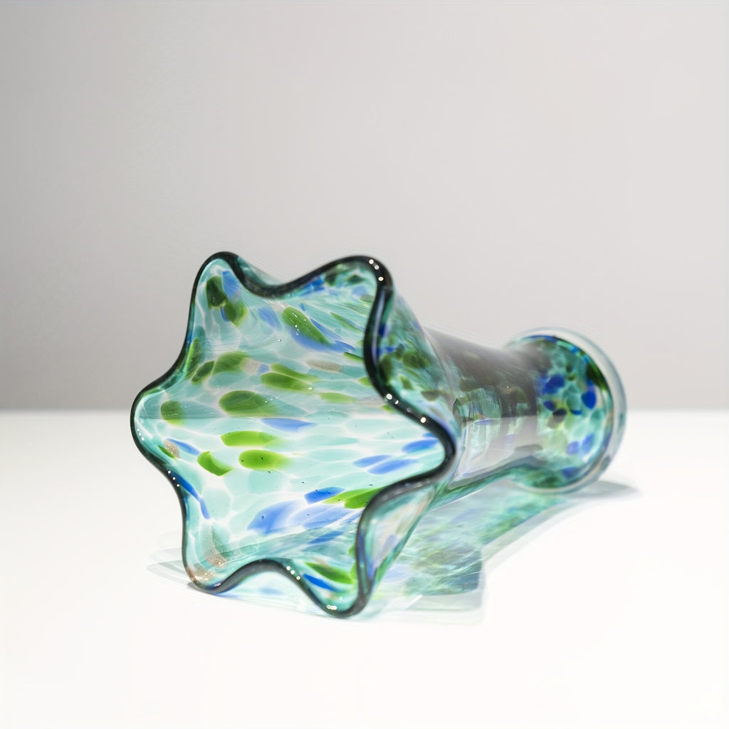 1pc Teal Glass Vase, Hand Blown Vase Decoration, Capable Of Cultivating Fresh Flowers In Water, Wide Mouthed Green Vase Decoration, Beautiful Spring Flower Arrangement Container, Glass Vases for Centerpieces for Bookshelves, Dining Tables, Bedrooms