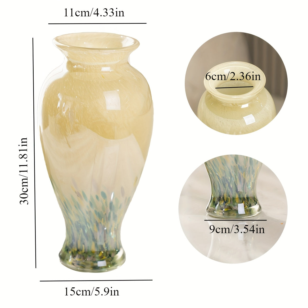 1pc Green Glass Vase - Handmade Blown Glass Art Home Decoration. Beautiful Spring Flower Arrangement Container, Wide Mouth Vase Is Suitable for Central Table Decoration, Living Room Or Wedding Decoration, And Is A Unique Gift for Mothers And Sisters