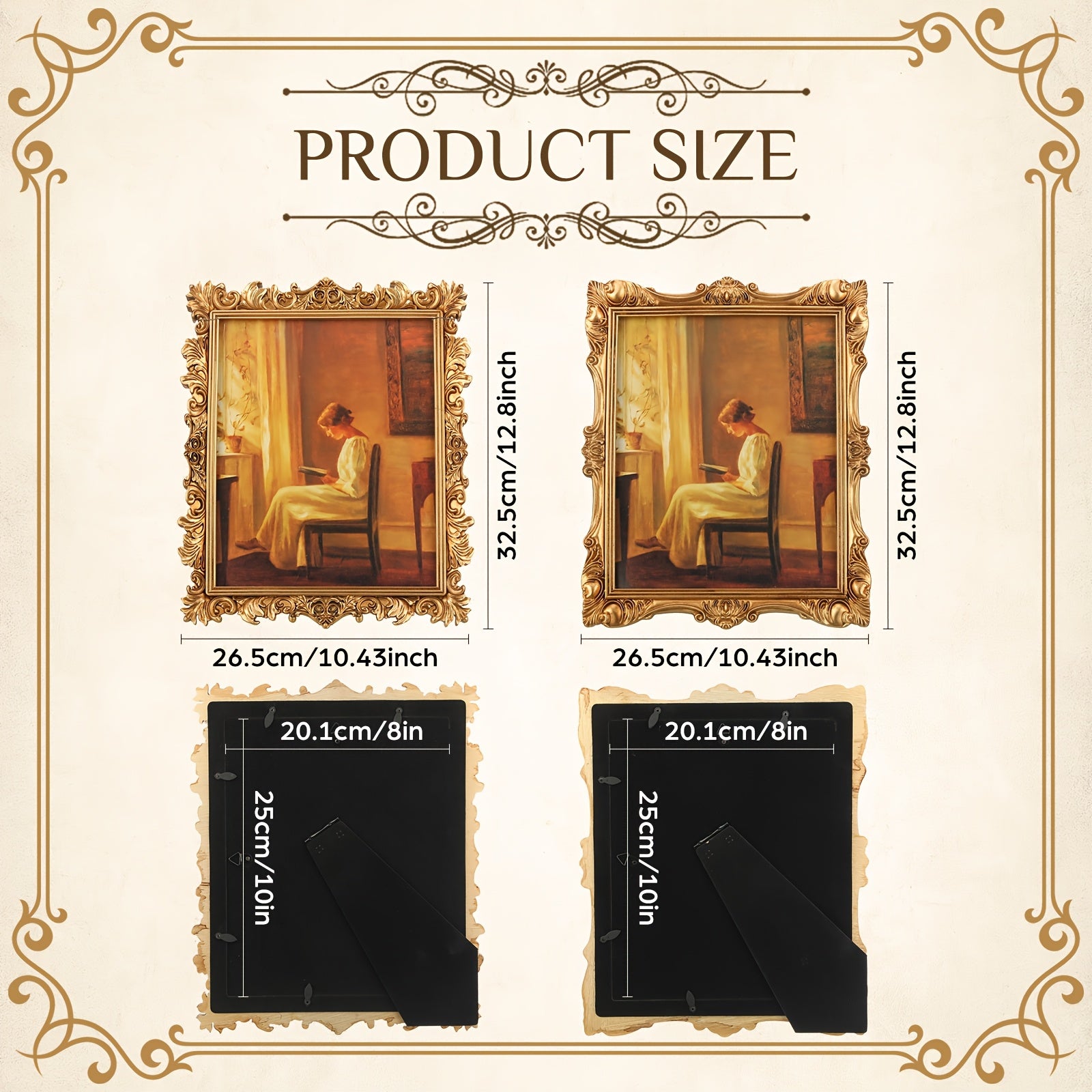 Set of 2 vintage-Style Photo Frames in Golden, Made of Ornate Resin with Acrylic Fronts, Suitable for Wall Mounting Or Tabletop Display, Ideal for Home Decoration (8 X 10 Inches, Vintage Design)