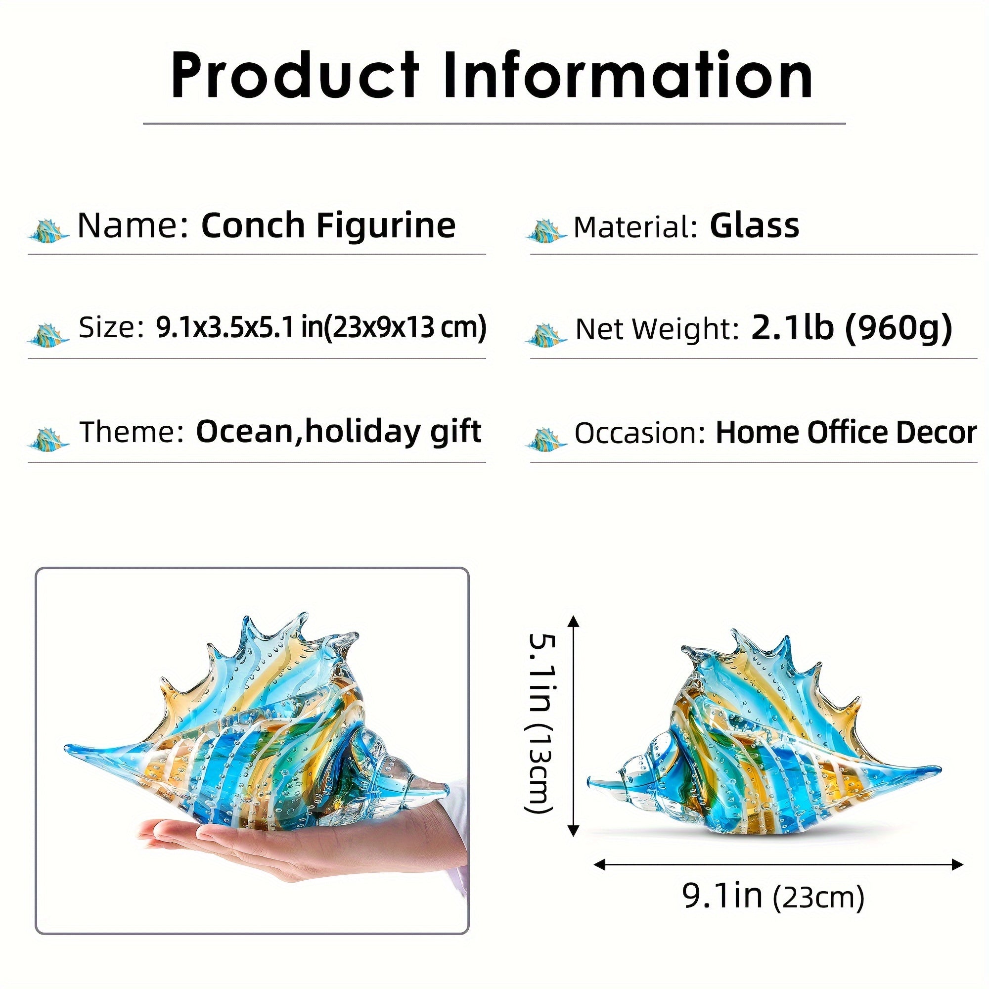 Hand Blown Glass Conch Figurines Ornament, Sea Animal Ornament for Home Decor, Sea Animals Collection for Birthday Gift, Glass Seashell