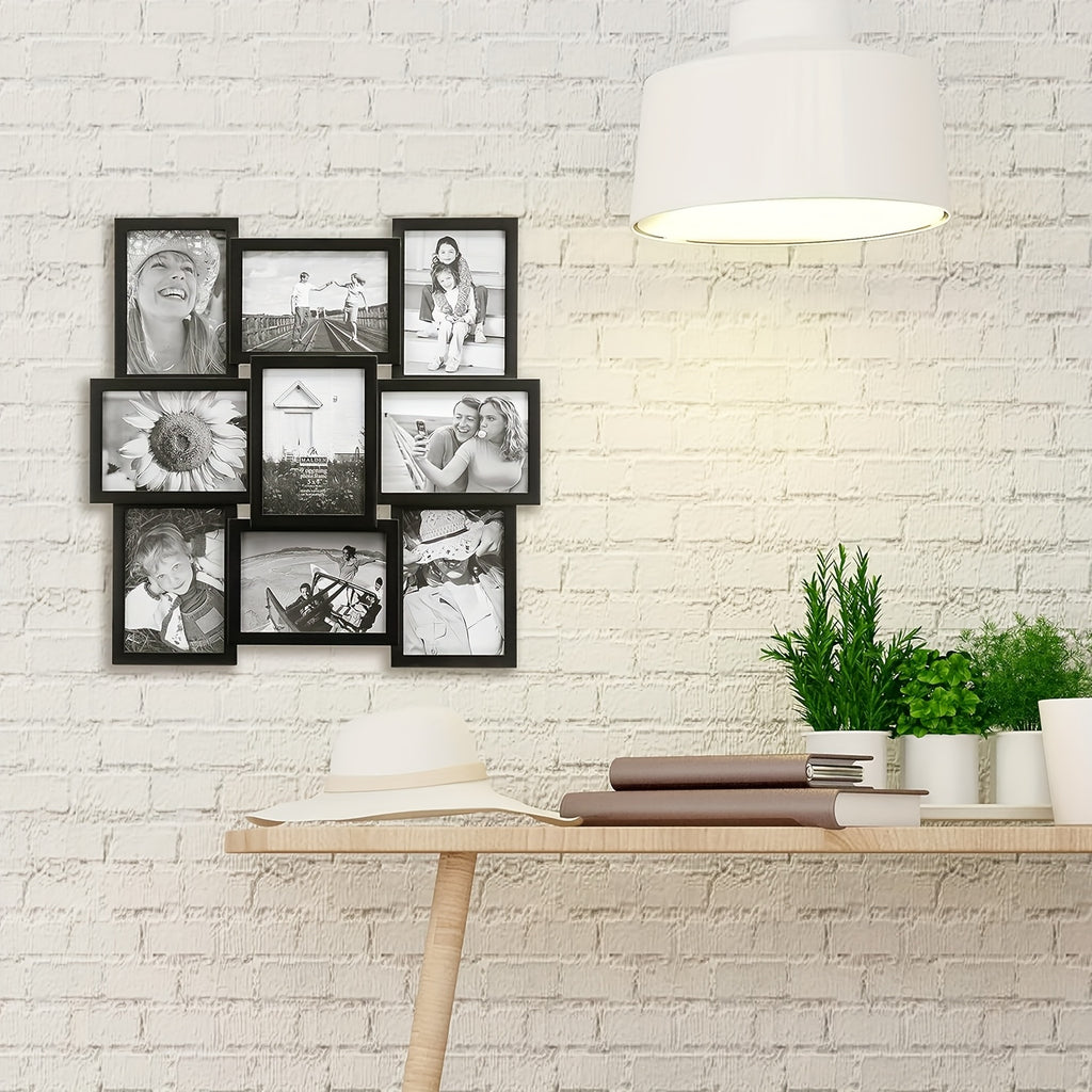 4x6 Photo Collage Frame, 18 x 18 Inch 9 Opening Collage Picture Frames - Displays Four 4x6 and Five 6x4 Inch Photos, Durable Frame Construction with Real Glass, Family Photo Frames Decor - Ideal Gift for Merry Christmas, Wall Hanging or Tabletop