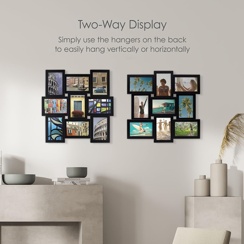 4x6 Photo Collage Frame, 18 x 18 Inch 9 Opening Collage Picture Frames - Displays Four 4x6 and Five 6x4 Inch Photos, Durable Frame Construction with Real Glass, Family Photo Frames Decor - Ideal Gift for Merry Christmas, Wall Hanging or Tabletop
