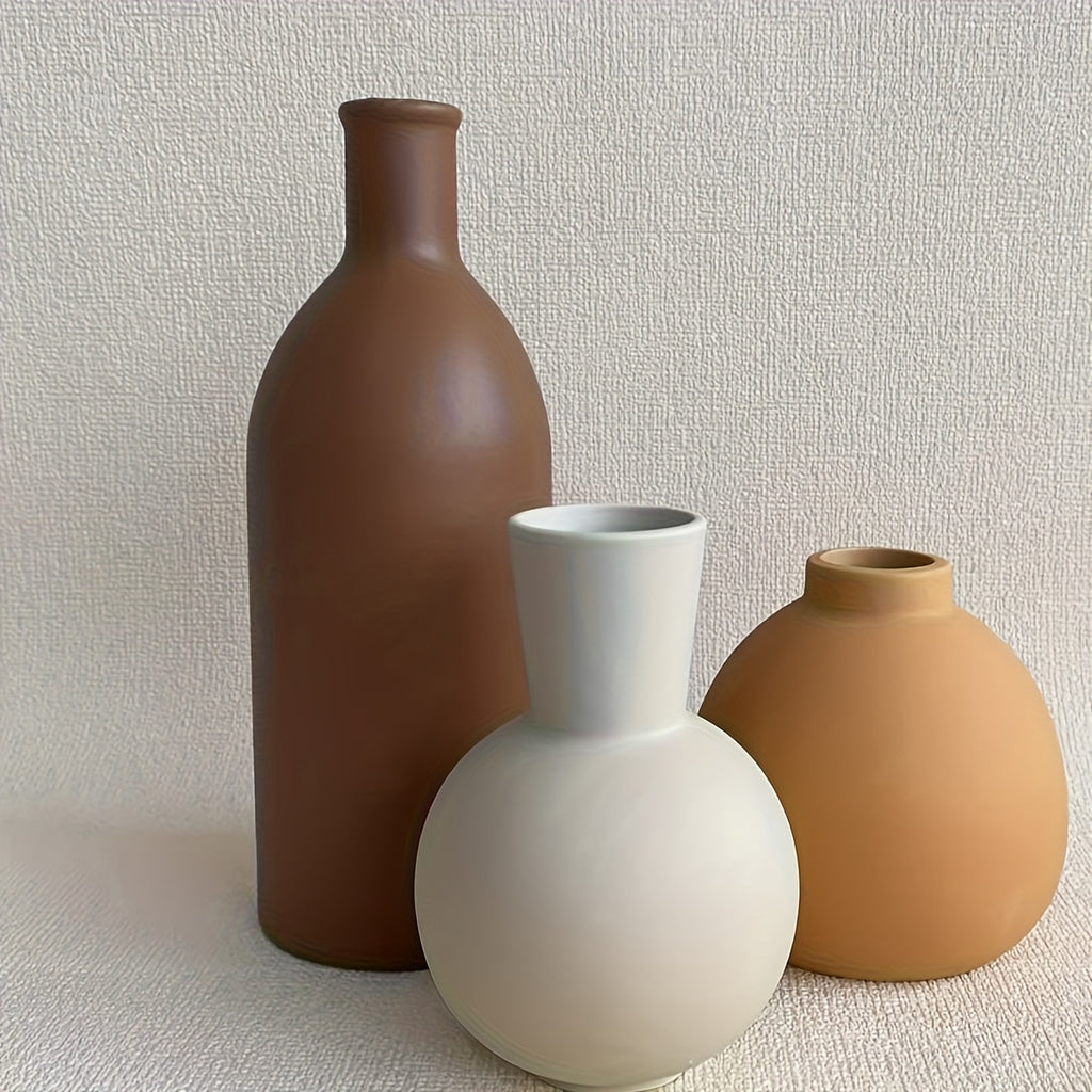 A set of three Morandi ceramic vases, TV cabinet entrance decoration, new Chinese style vases for living room, study, bedroom, office floral home decoration, gift for elders and friends on Mother' s Day and other holidays