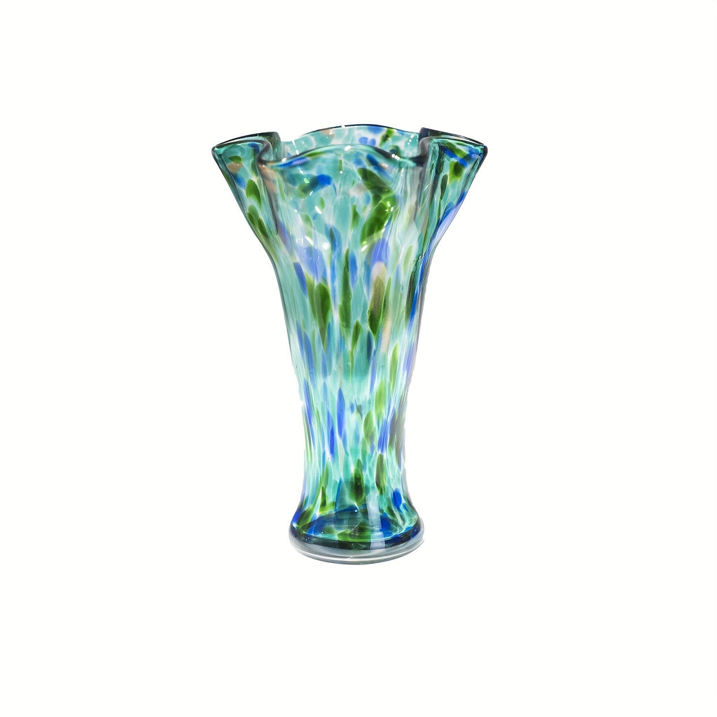 1pc Teal Glass Vase, Hand Blown Vase Decoration, Capable Of Cultivating Fresh Flowers In Water, Wide Mouthed Green Vase Decoration, Beautiful Spring Flower Arrangement Container, Glass Vases for Centerpieces for Bookshelves, Dining Tables, Bedrooms