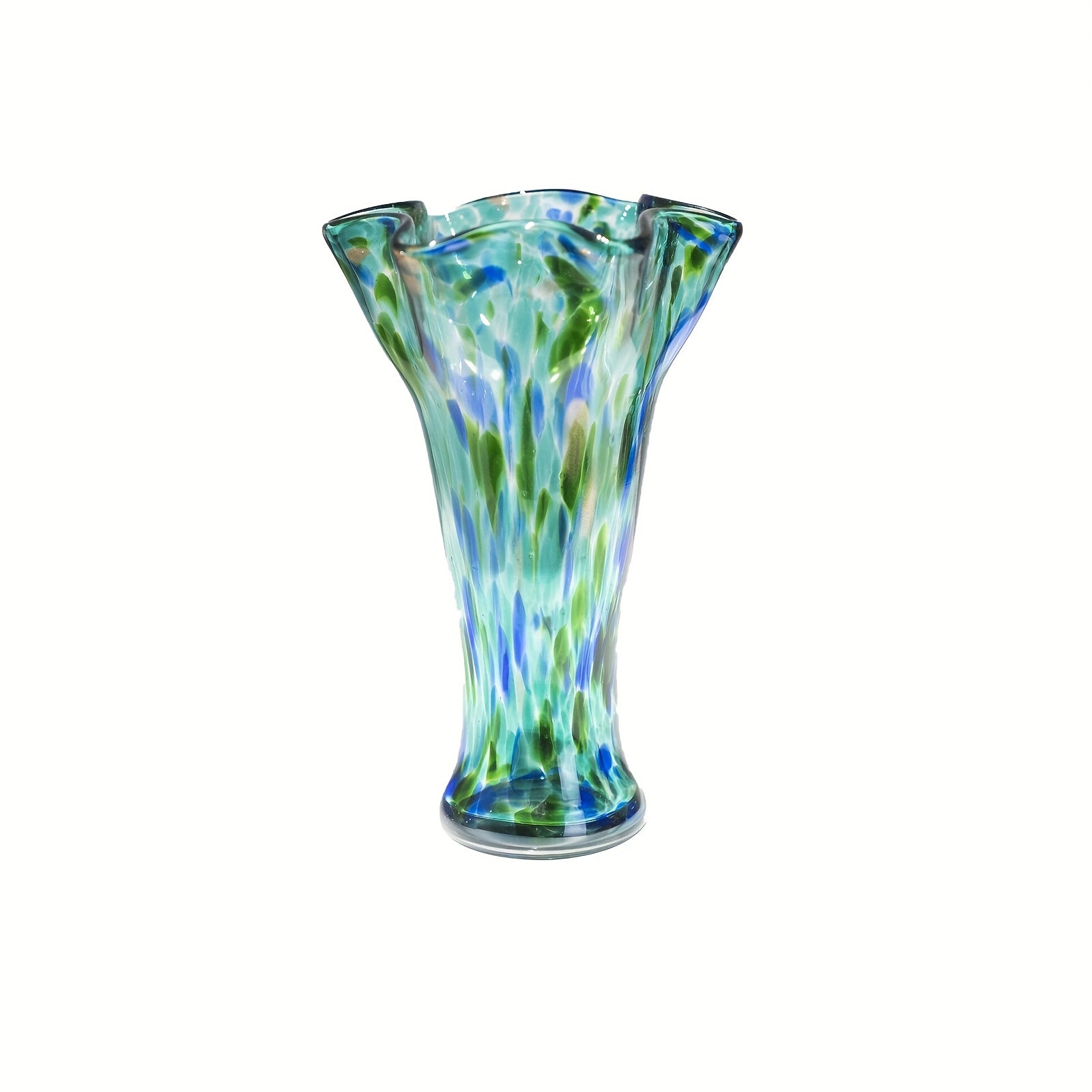 1pc Teal Glass Vase, Hand Blown Vase Decoration, Capable Of Cultivating Fresh Flowers In Water, Wide Mouthed Green Vase Decoration, Beautiful Spring Flower Arrangement Container, Glass Vases for Centerpieces for Bookshelves, Dining Tables, Bedrooms