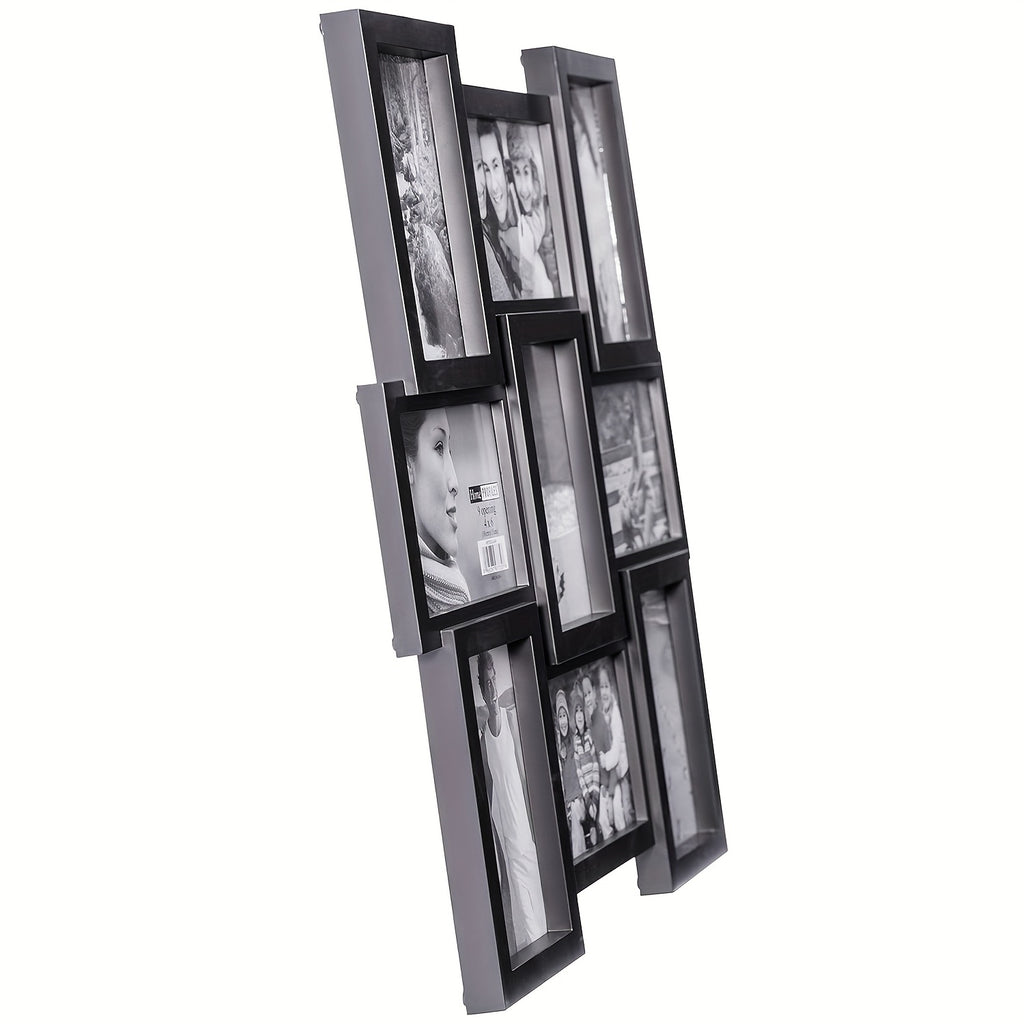 4x6 Photo Collage Frame, 18 x 18 Inch 9 Opening Collage Picture Frames - Displays Four 4x6 and Five 6x4 Inch Photos, Durable Frame Construction with Real Glass, Family Photo Frames Decor - Ideal Gift for Merry Christmas, Wall Hanging or Tabletop