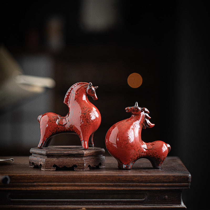 Small Ceramic Tang Horse Ornament | Wealth-Attracting Zodiac Display, Chinese Traditional Decor for Living Room, Entrance, Wine Cabinet, Office Desk