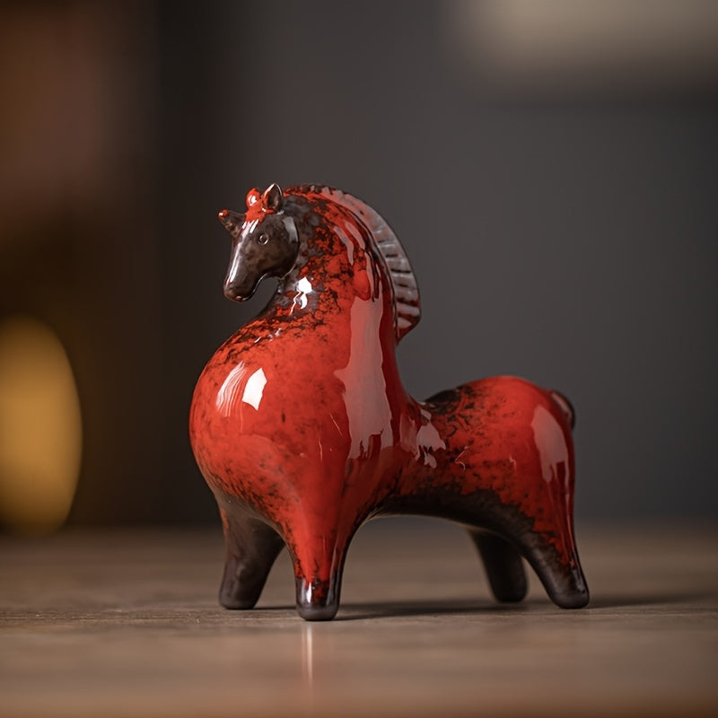 Small Ceramic Tang Horse Ornament | Wealth-Attracting Zodiac Display, Chinese Traditional Decor for Living Room, Entrance, Wine Cabinet, Office Desk