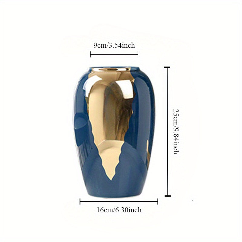 Home Decoration Electroplated Golden Light Luxury Ceramic Vase Ornaments, Modern Simple Vases for Living Room, Bedroom And Study Decoration.