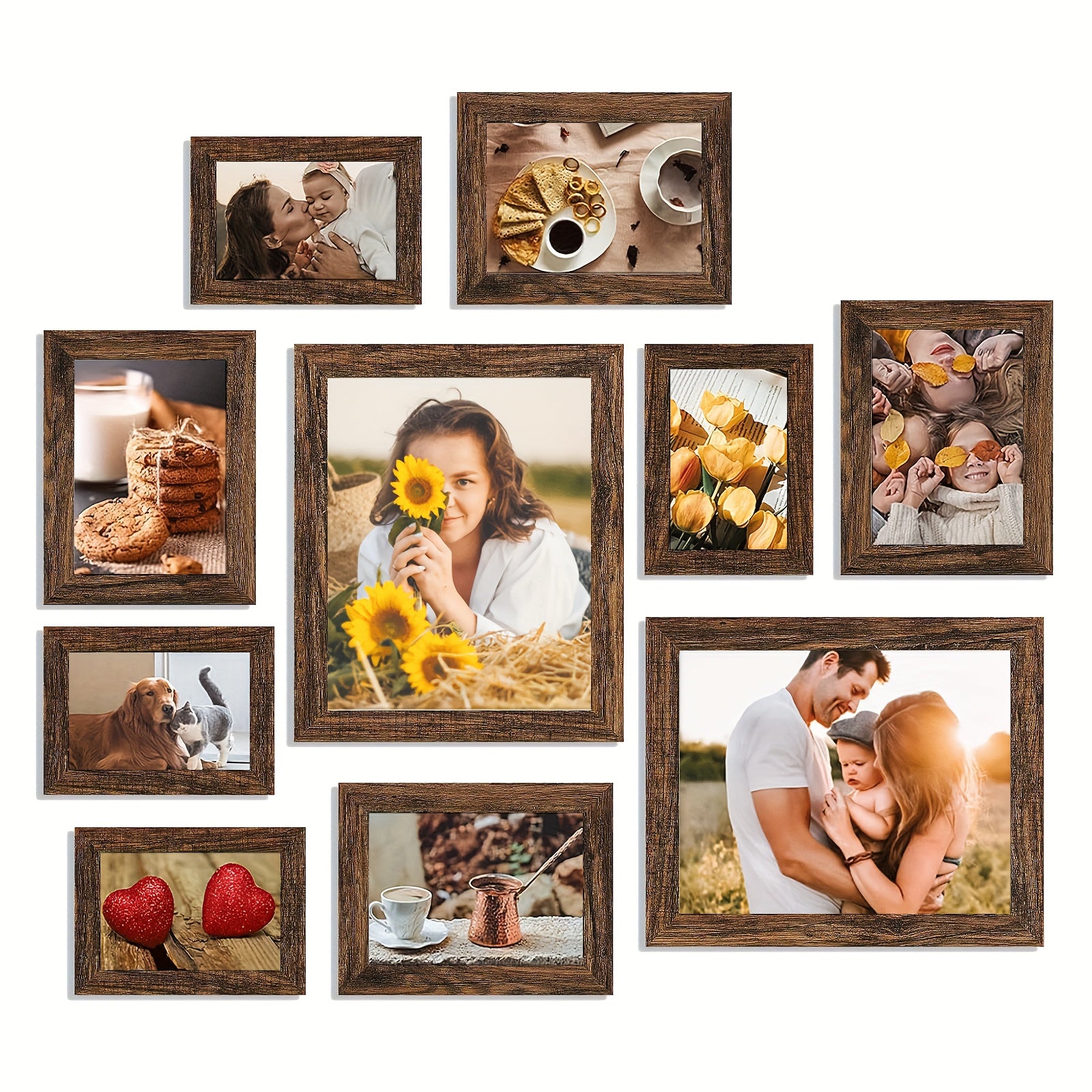 Picture Frames Set, 10 Pack Wall Frame Set In 3 Different Finishes with Mat for Multiple Sizes Photos, TWo 8x10, Four 5x7, Four4x6 for Wall Gallery Decor, Hanging Or Tabletop Display