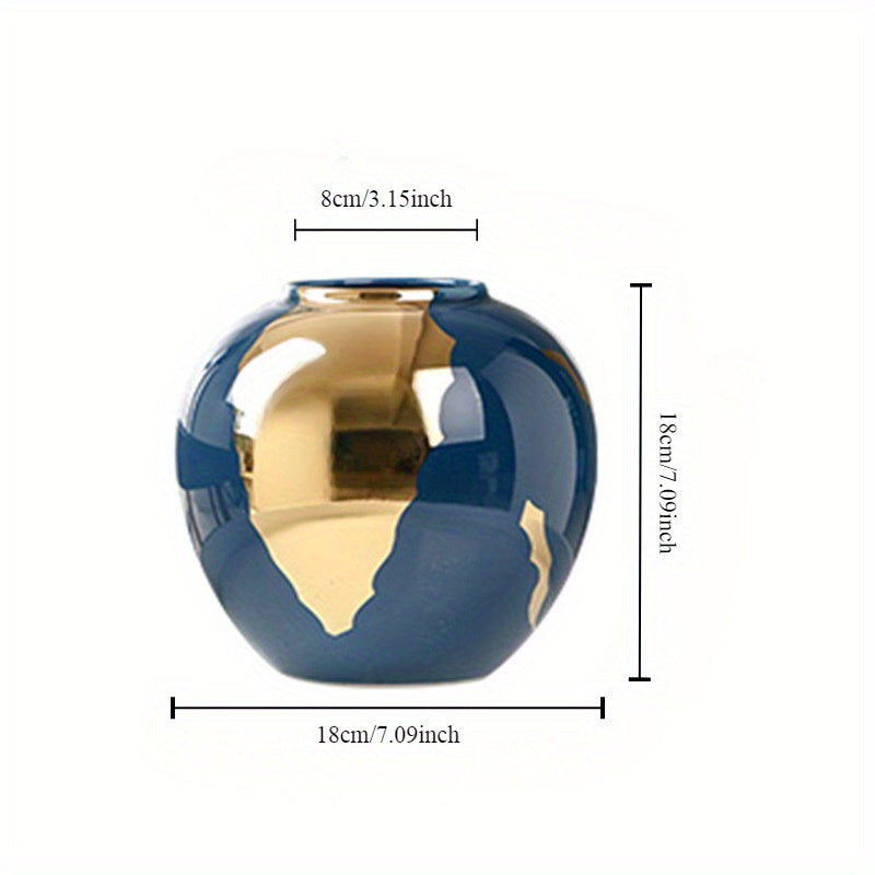 Home Decoration Electroplated Golden Light Luxury Ceramic Vase Ornaments, Modern Simple Vases for Living Room, Bedroom And Study Decoration.