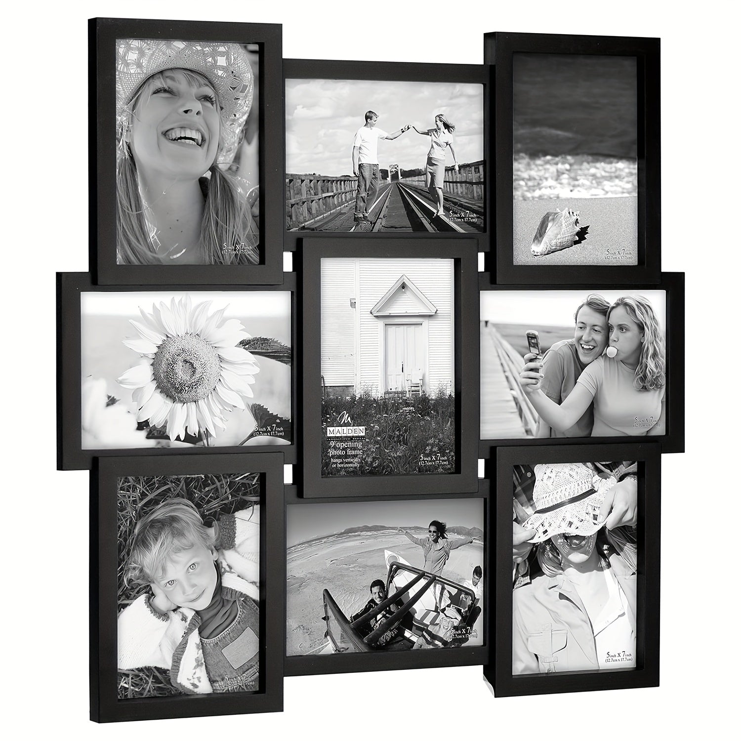 4x6 Photo Collage Frame, 18 x 18 Inch 9 Opening Collage Picture Frames - Displays Four 4x6 and Five 6x4 Inch Photos, Durable Frame Construction with Real Glass, Family Photo Frames Decor - Ideal Gift for Merry Christmas, Wall Hanging or Tabletop