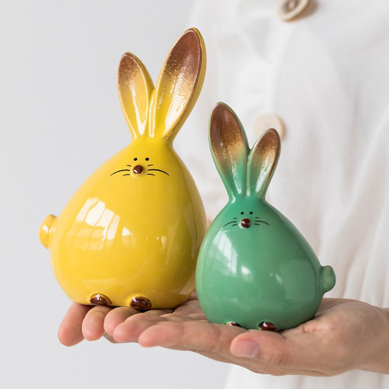 Creative Minimalist Cute Rabbit Ceramic Decoration - Ins-Style Animal Ornament for Living Room, Bedroom & Entryway