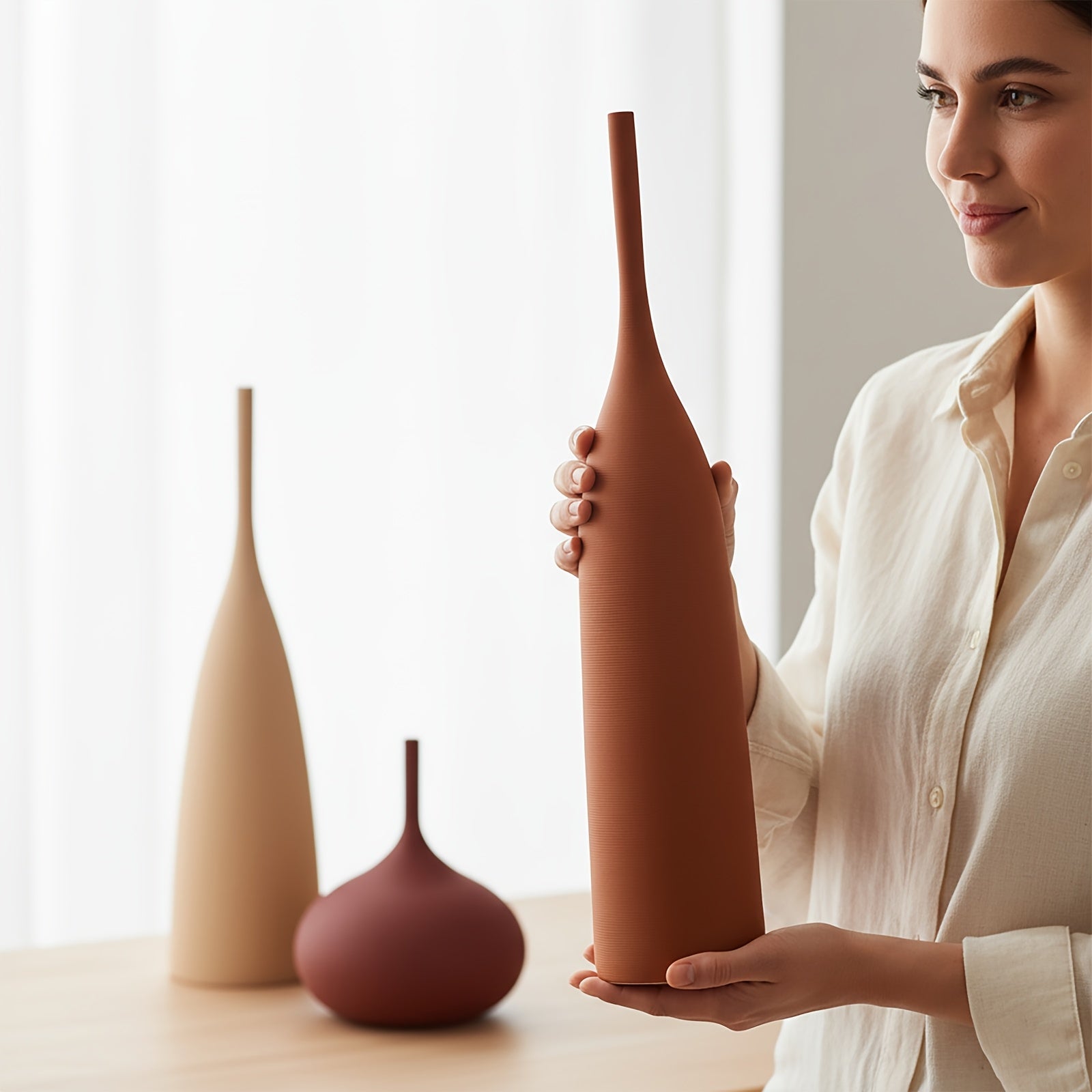 Set of 3 Ceramic Vases | Modern Boho Style Matte Minimalist Bud Vases for Centerpiece Decor, Ideal for Home Decor, Living Room, Bookshelf, and Entryway Table (Multicolor-1)